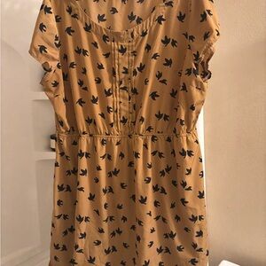 Old Navy Mustard Dress with Black Bird Pattern